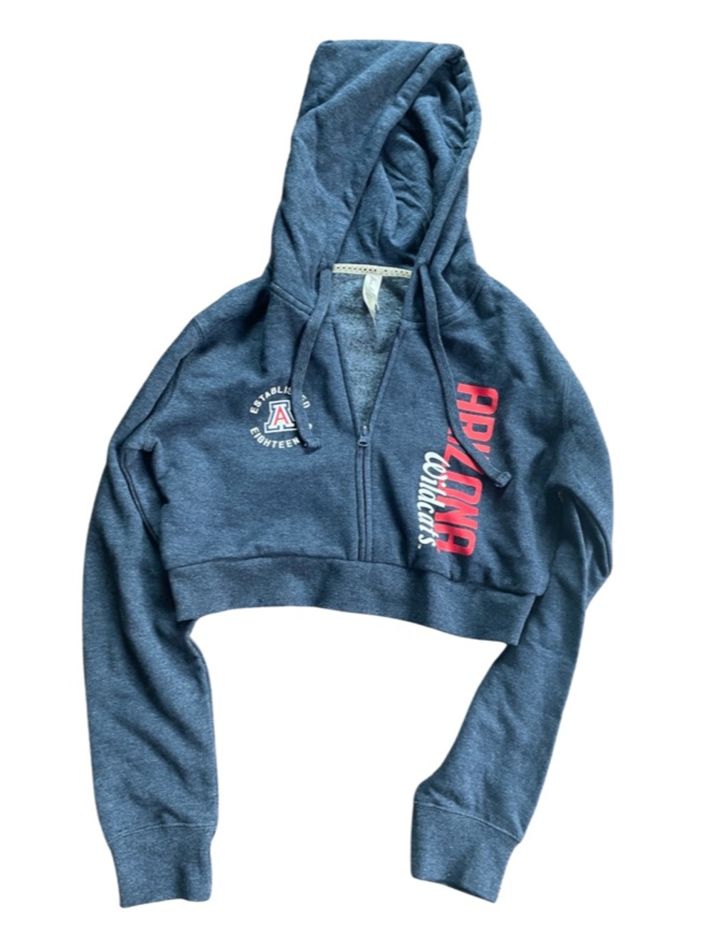 Arizona Wildcats Navy Cropped Hoodie with Zip - Picture 2 of 2
